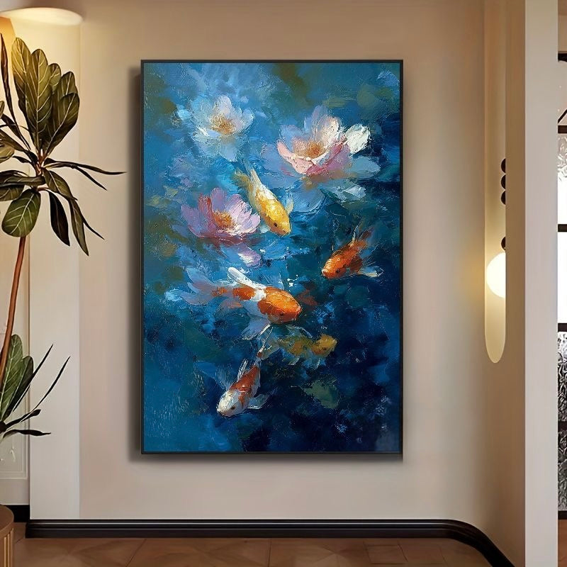 Koi Reverie — Lotus Pond in Impressionism, Canvas Art Print