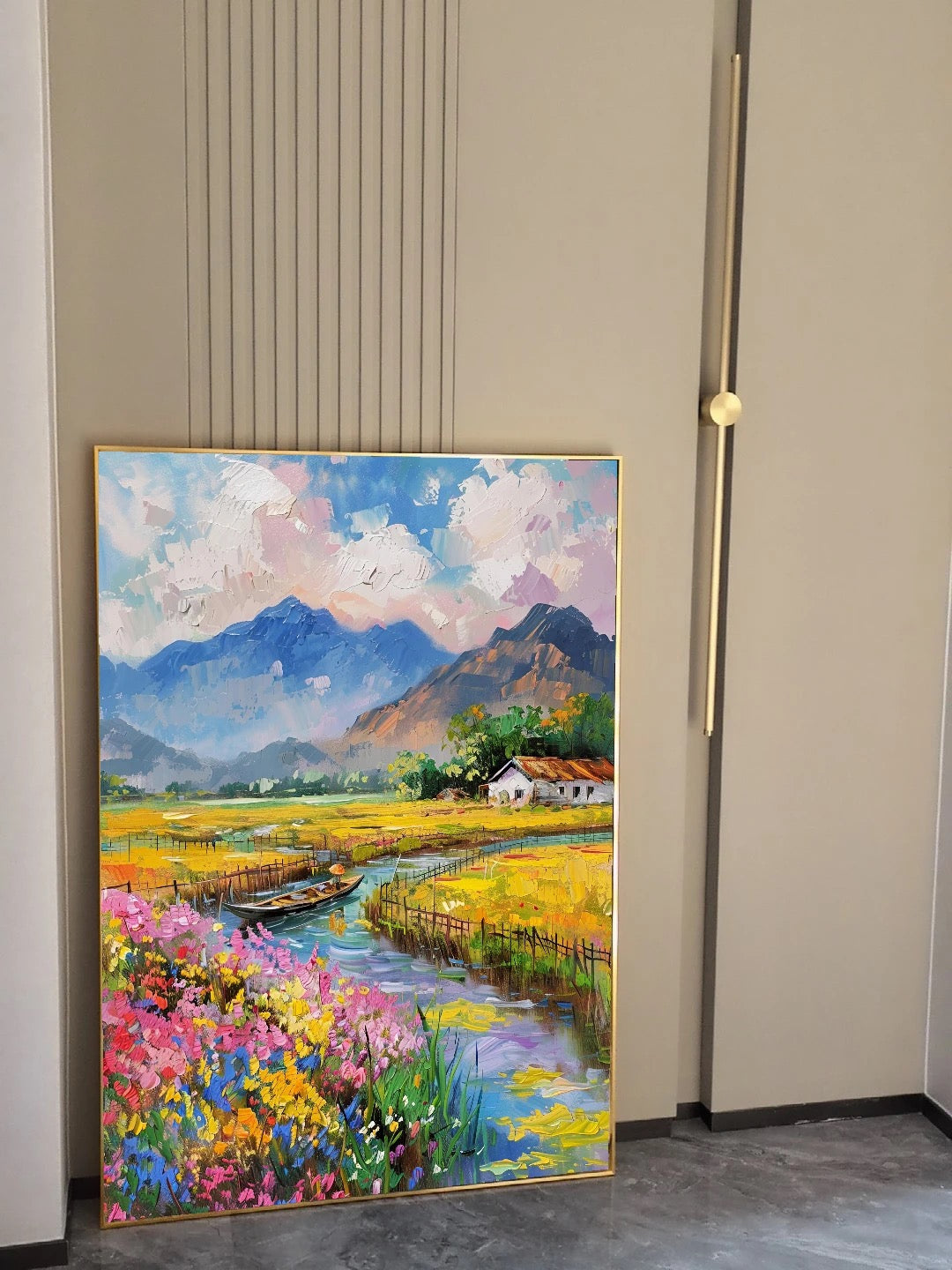 River Village — Impressionist Countryside at Golden Hour, Canvas Art Print