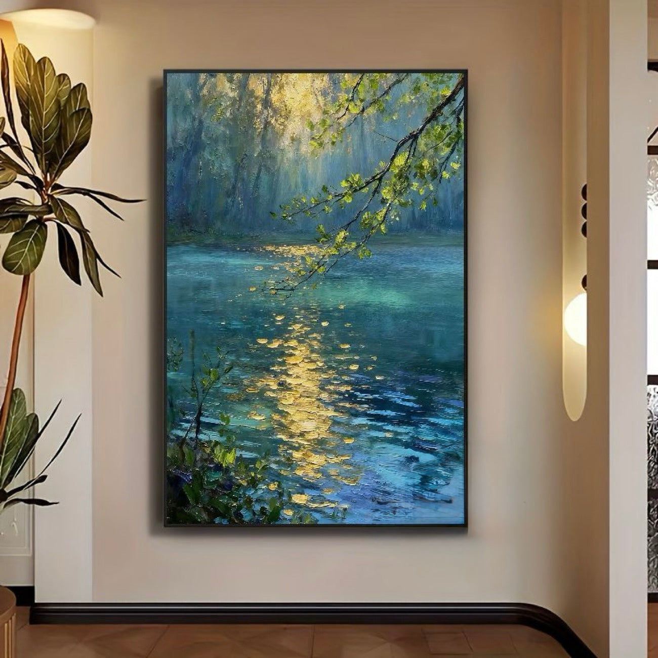 The Gilded Lake — Monet-Inspired Forest Reflection, Canvas Art Print