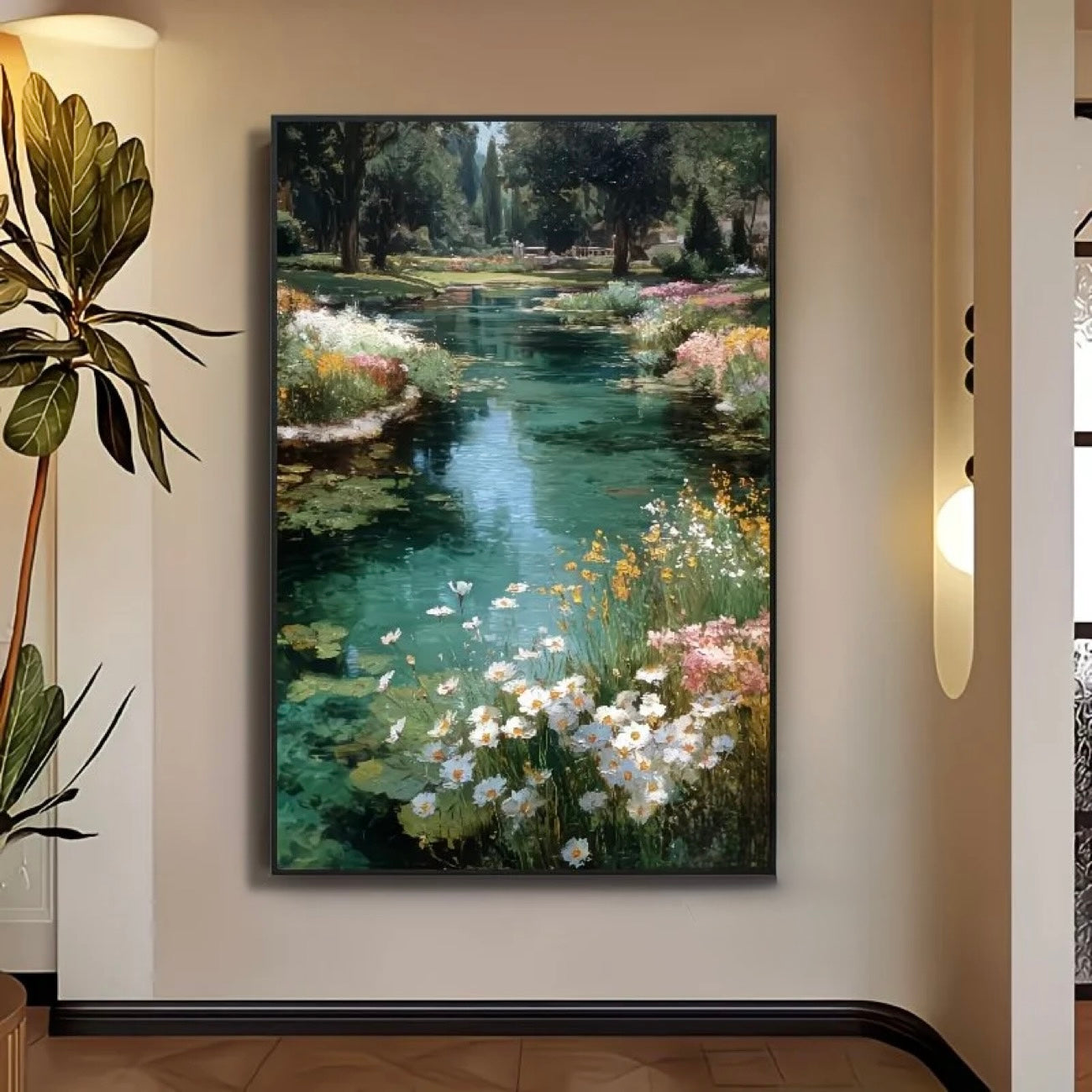 The Secret Garden — Giverny-Inspired Floral Pond, Canvas Art Print