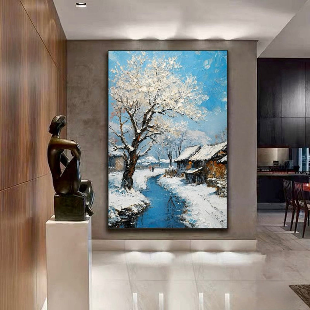 Winter Stillness — Snow Village at First Light, Canvas Art Print