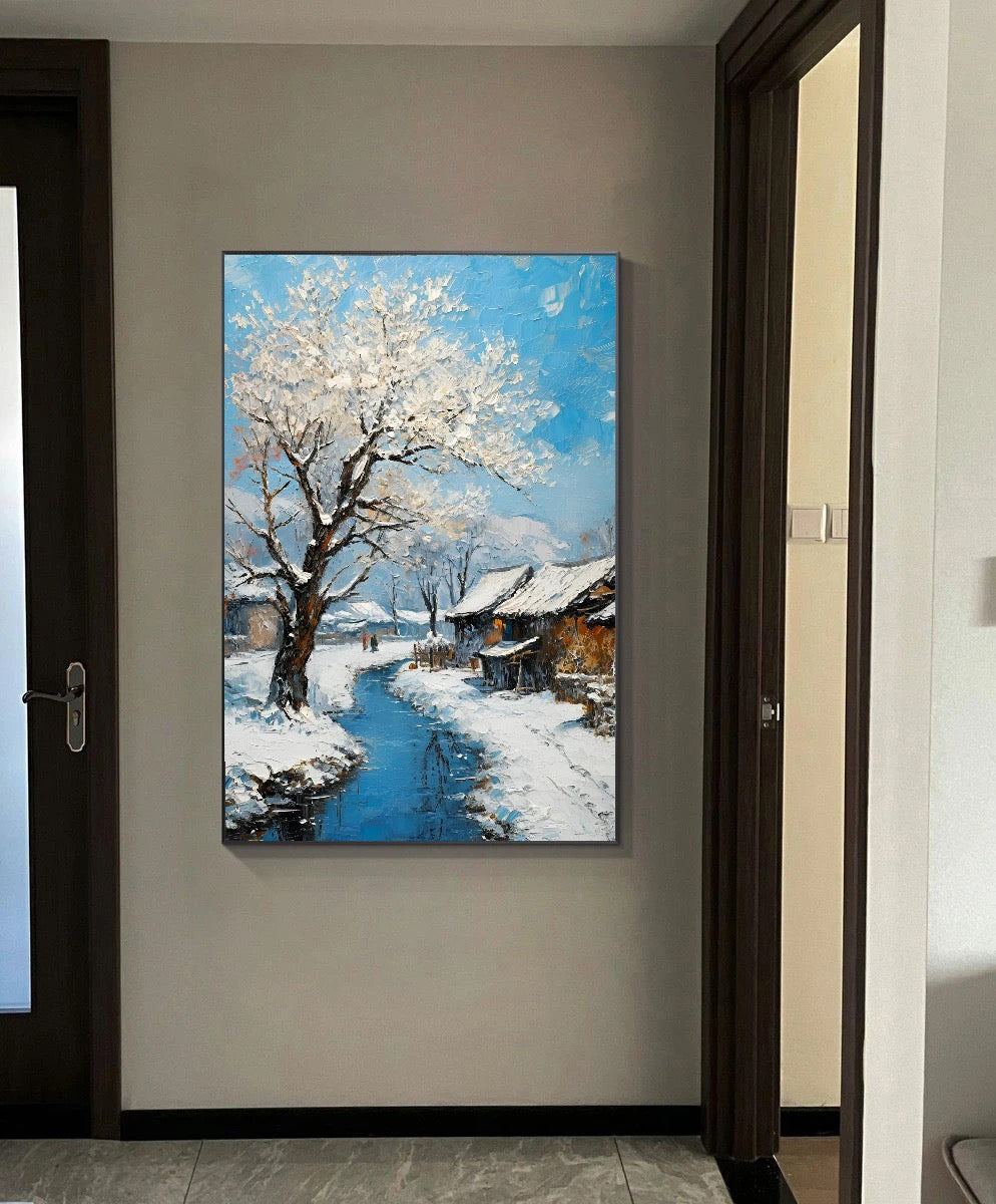 Winter Stillness — Snow Village at First Light, Canvas Art Print
