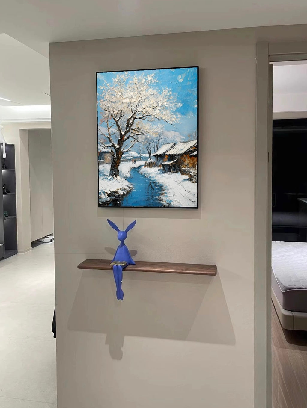 Winter Stillness — Snow Village at First Light, Canvas Art Print