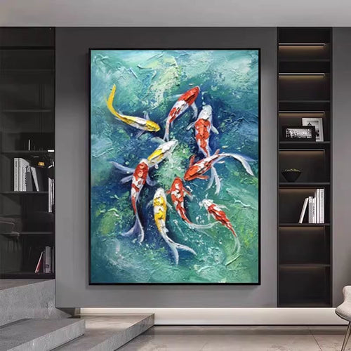 (Best Seller) Nine Koi, One Fortune — Jade Edition · Hand Painted Original