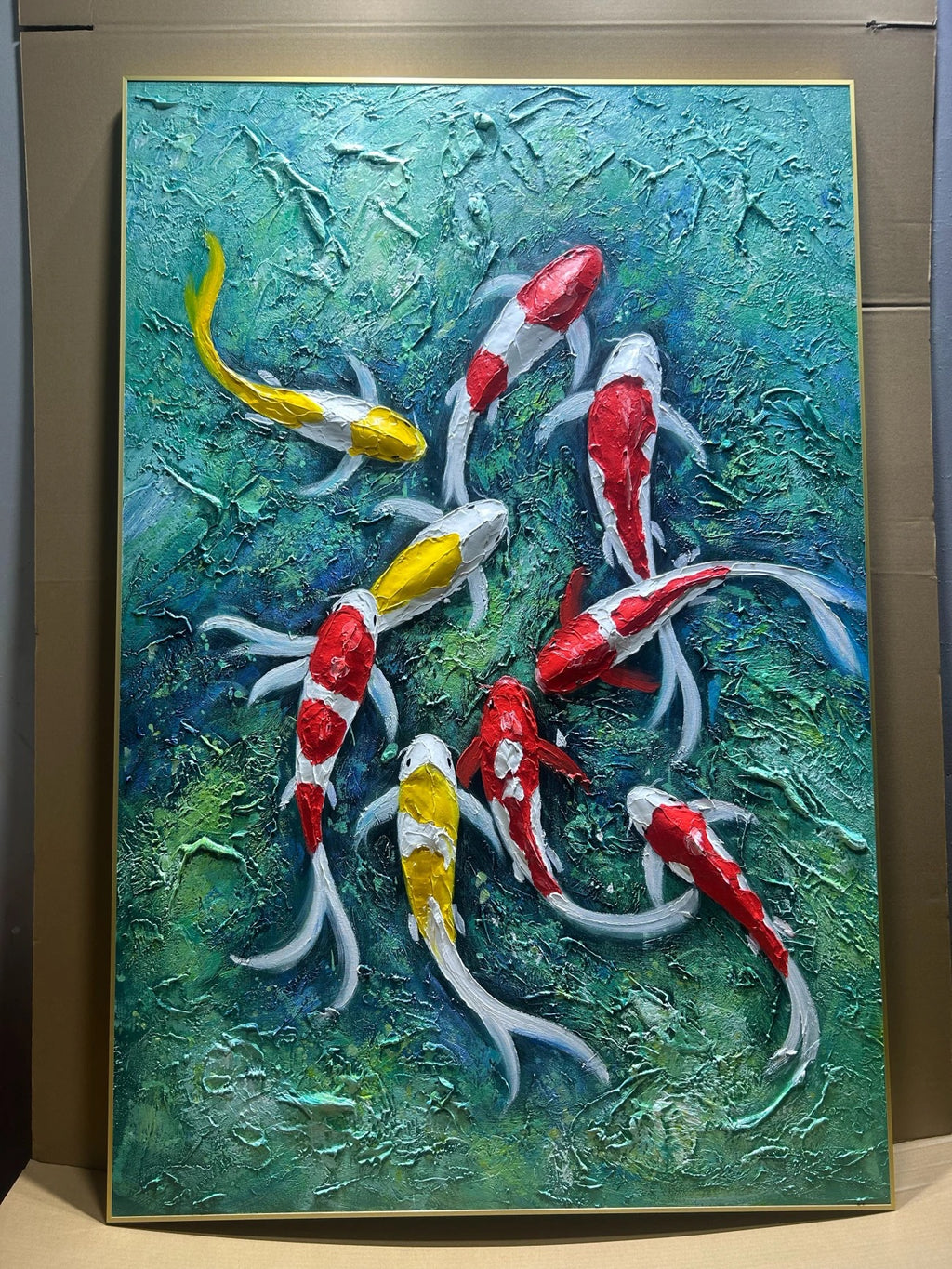 (Best Seller) Nine Koi, One Fortune — Jade Edition · Hand Painted Original