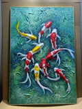 (Best Seller) Nine Koi, One Fortune — Jade Edition · Hand Painted Original