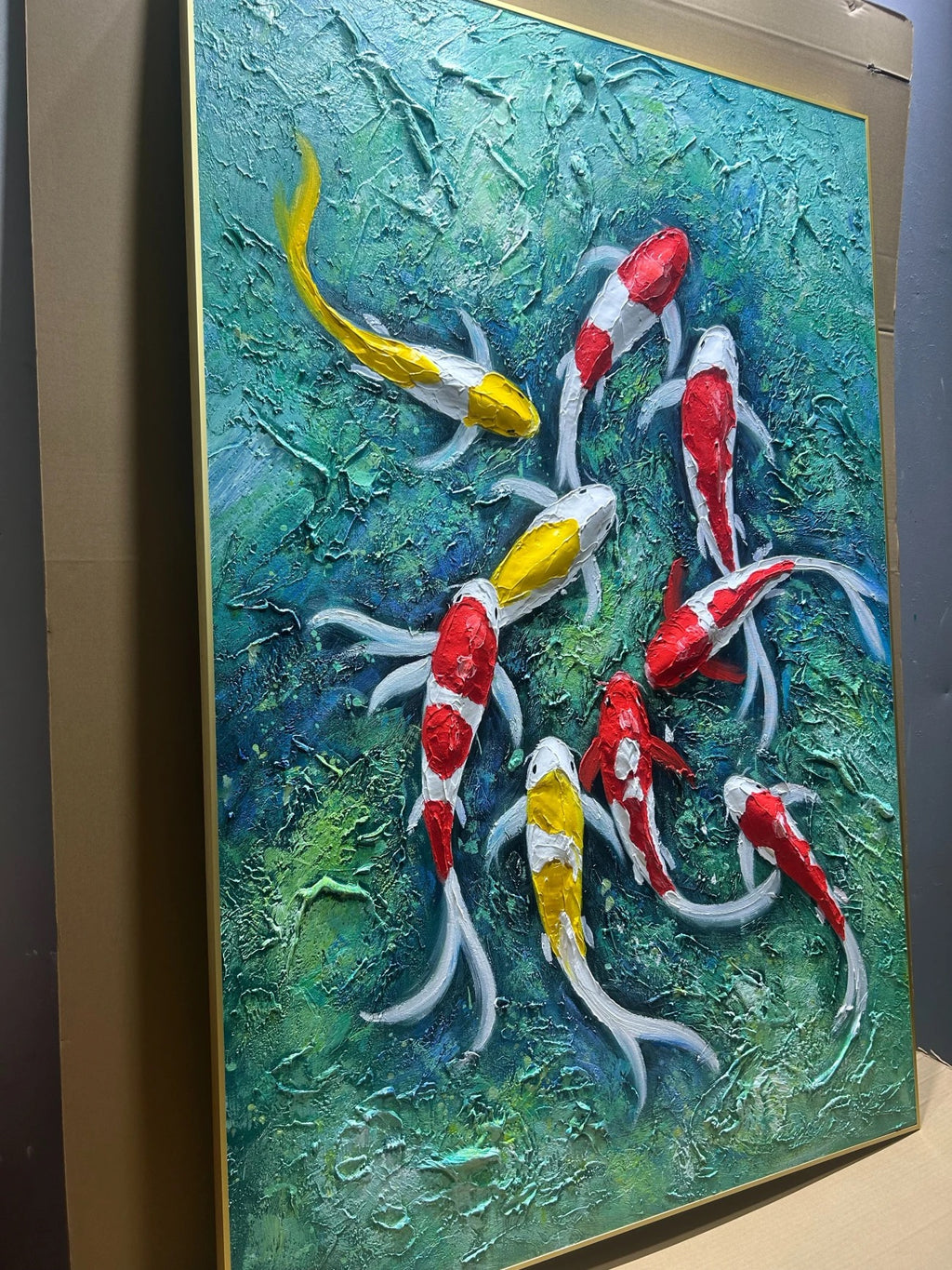 (Best Seller) Nine Koi, One Fortune — Jade Edition · Hand Painted Original