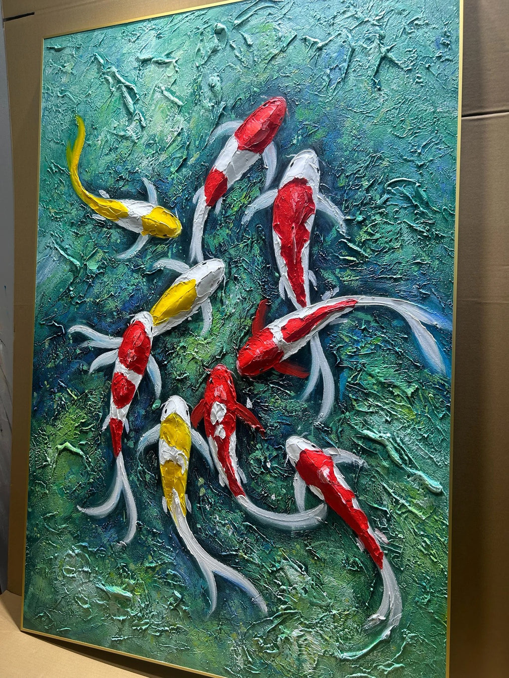 (Best Seller) Nine Koi, One Fortune — Jade Edition · Hand Painted Original