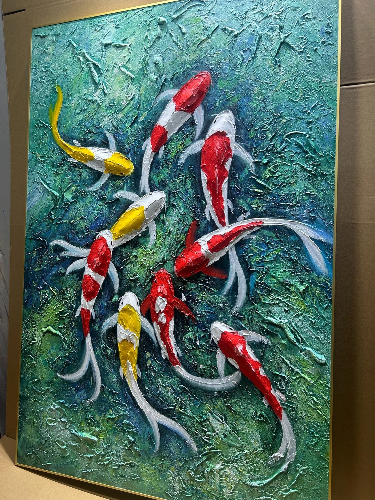 (Best Seller) Nine Koi, One Fortune — Jade Edition · Hand Painted Original
