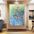 Nine Koi, One Fortune — Golden Edition · Hand Painted Original