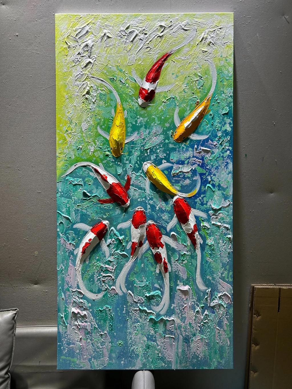 Nine Koi, One Fortune — Golden Edition · Hand Painted Original