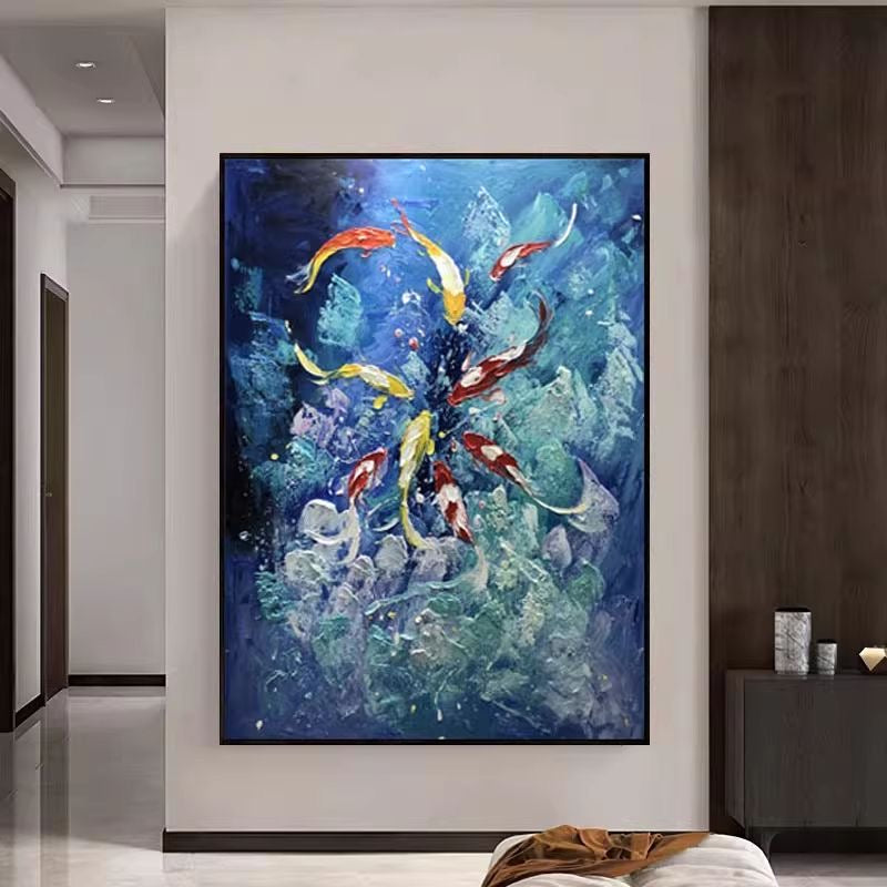 Nine Koi, One Fortune — Midnight Edition · Hand Painted Original