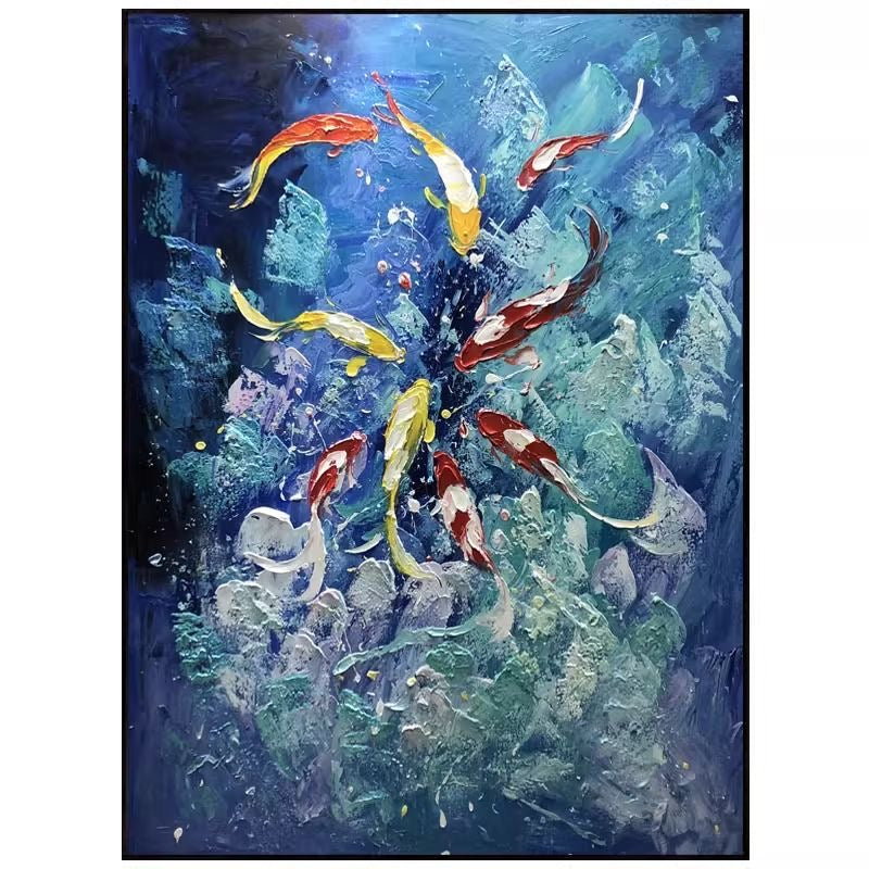 Nine Koi, One Fortune — Midnight Edition · Hand Painted Original