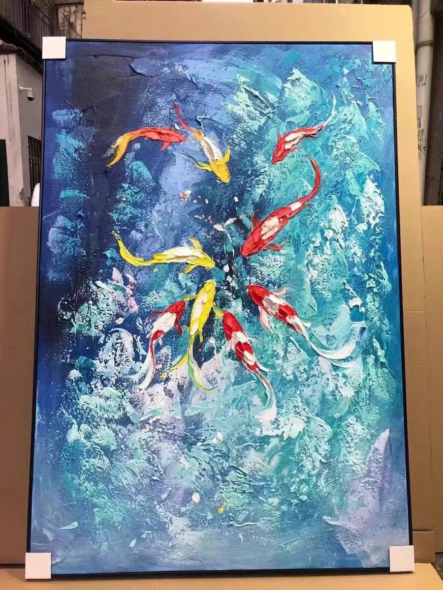 Nine Koi, One Fortune — Midnight Edition · Hand Painted Original