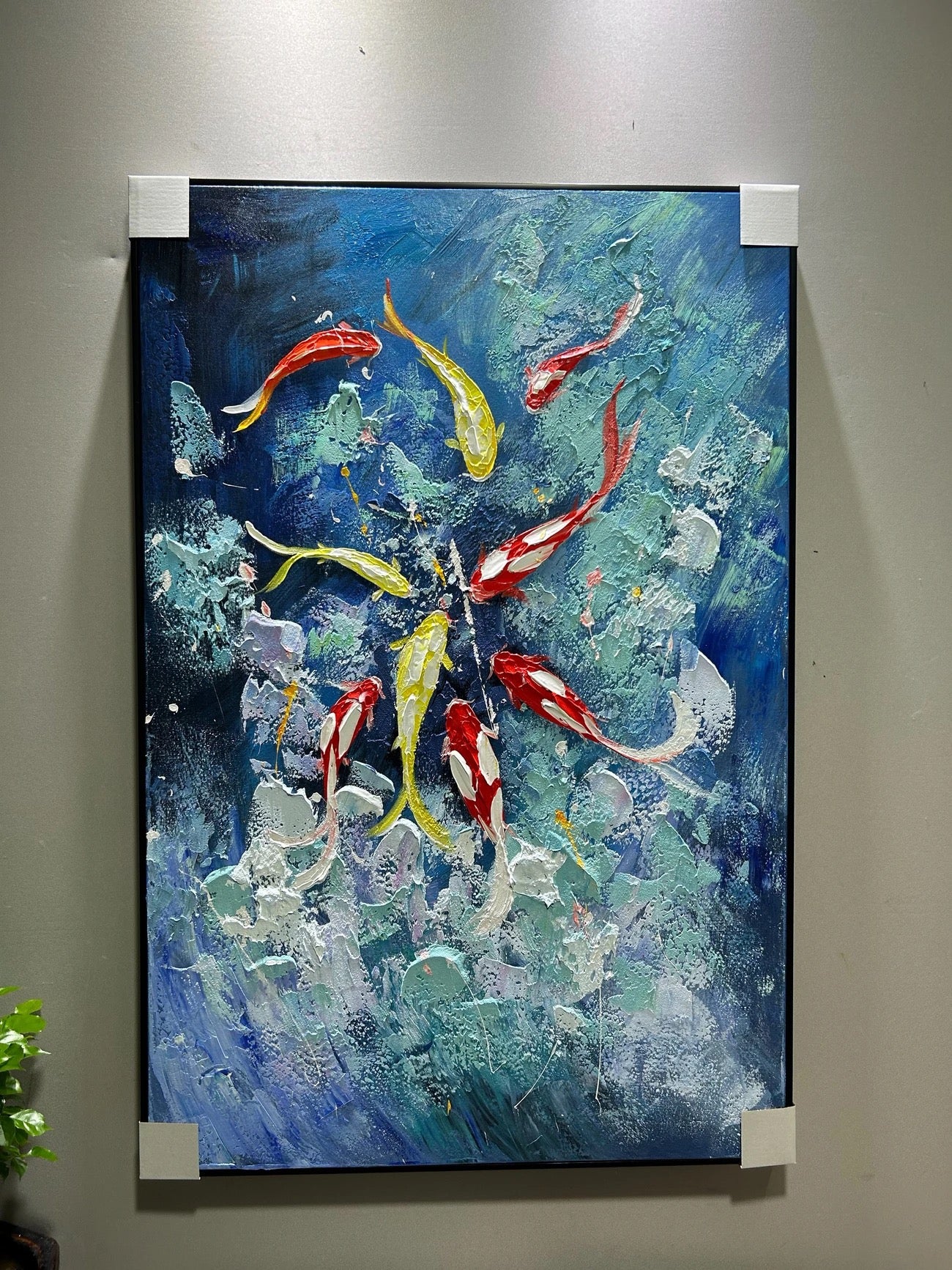 Nine Koi, One Fortune — Midnight Edition · Hand Painted Original