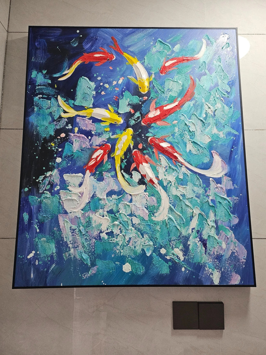 Nine Koi, One Fortune — Midnight Edition · Hand Painted Original